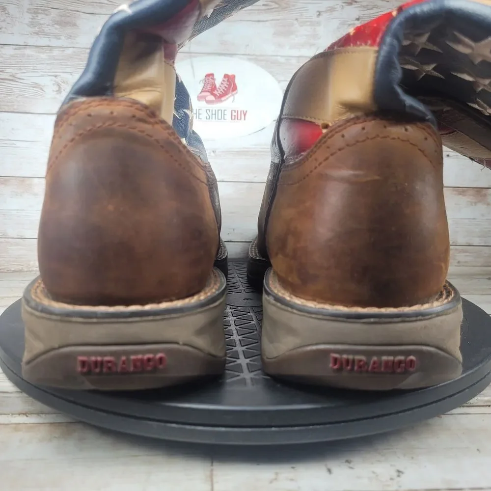 Durango Rebel Patriotic Men Size 11 Pull-On Brown Western Flag Boots